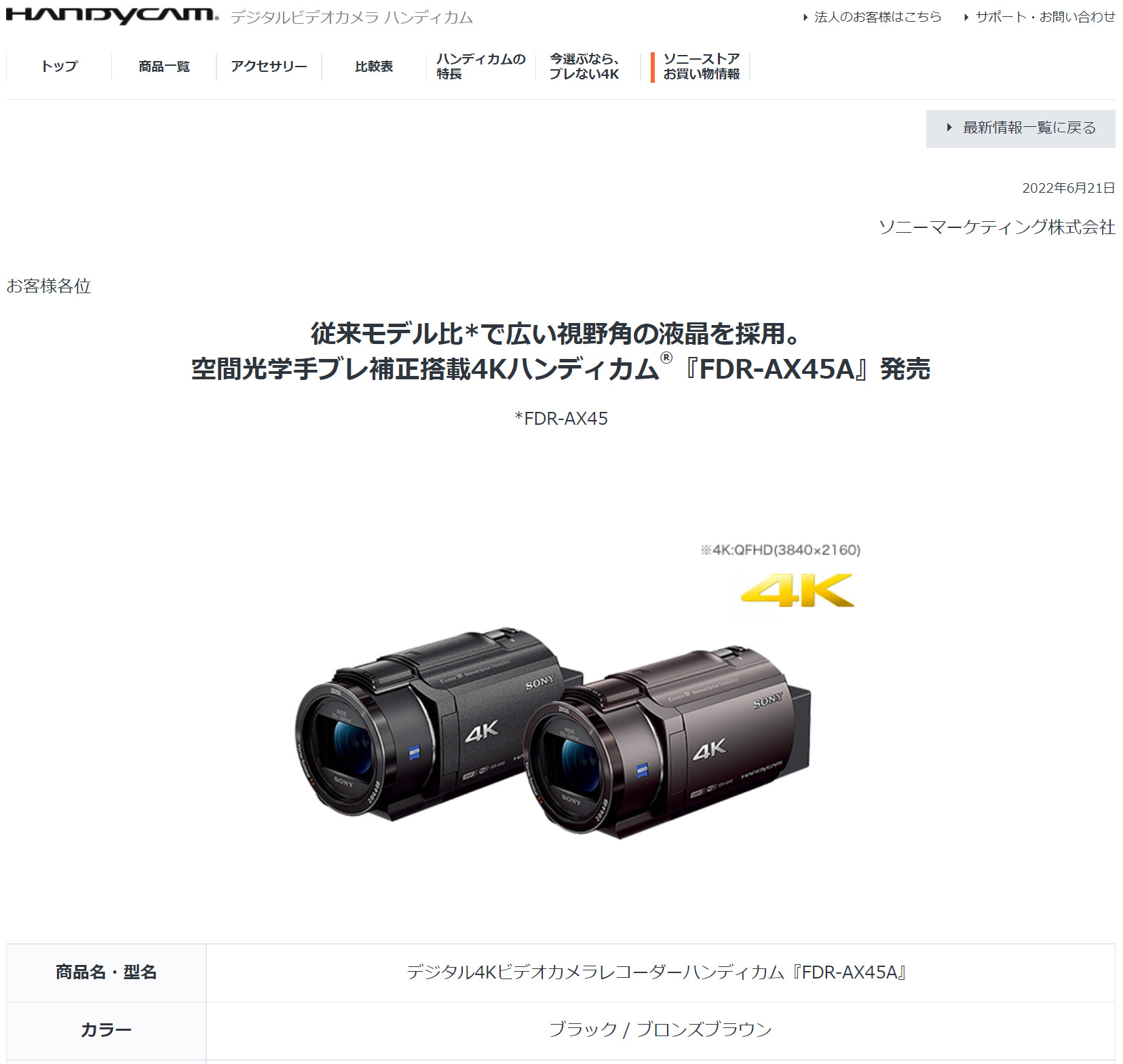 正規店 ソニー デジタル4Kビデオカメラレコーダー 4Kハンディカム FDR